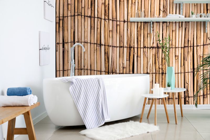 tapeta Moderným trendom je tiež nábytok vyrobený z bambusu prípadne tapety s imitáciou bambusu